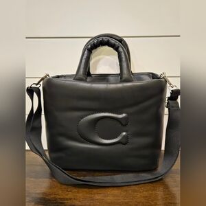 Coach Black Leather Quilted Tote with Embossed C